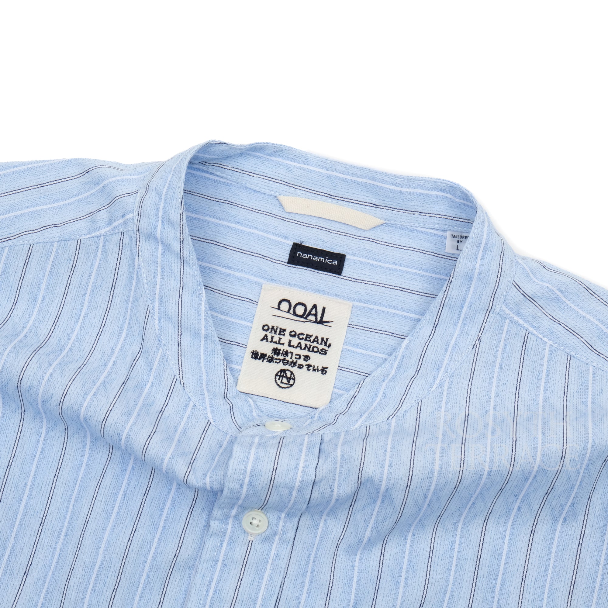 【nanamica / BAND COLLAR DOBBY STRIPE SHIRT LS / SIZE L】