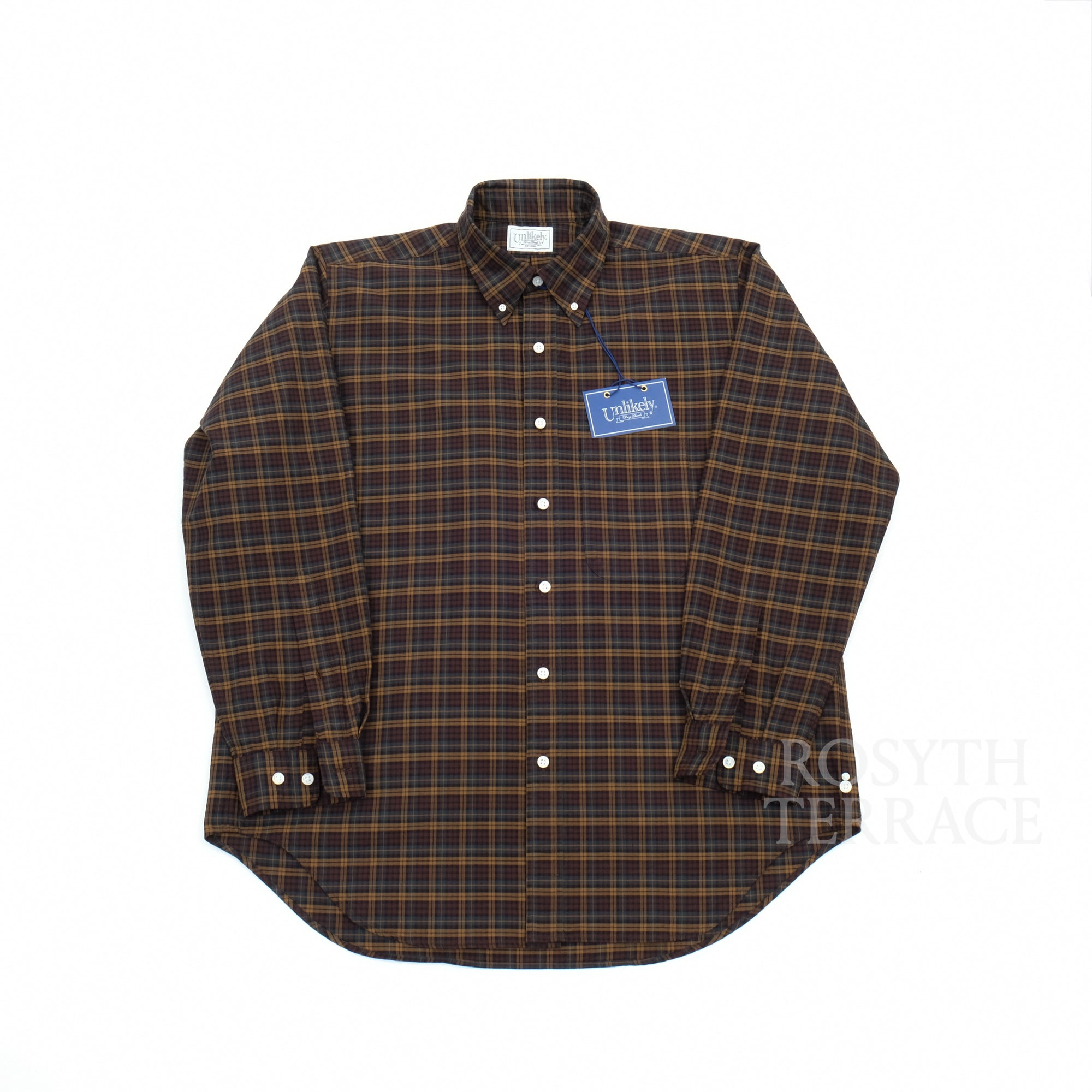 【Unlikely / BUTTON DOWN SHIRTS OXFORD (BROWN PLAIDS) / SIZE M】