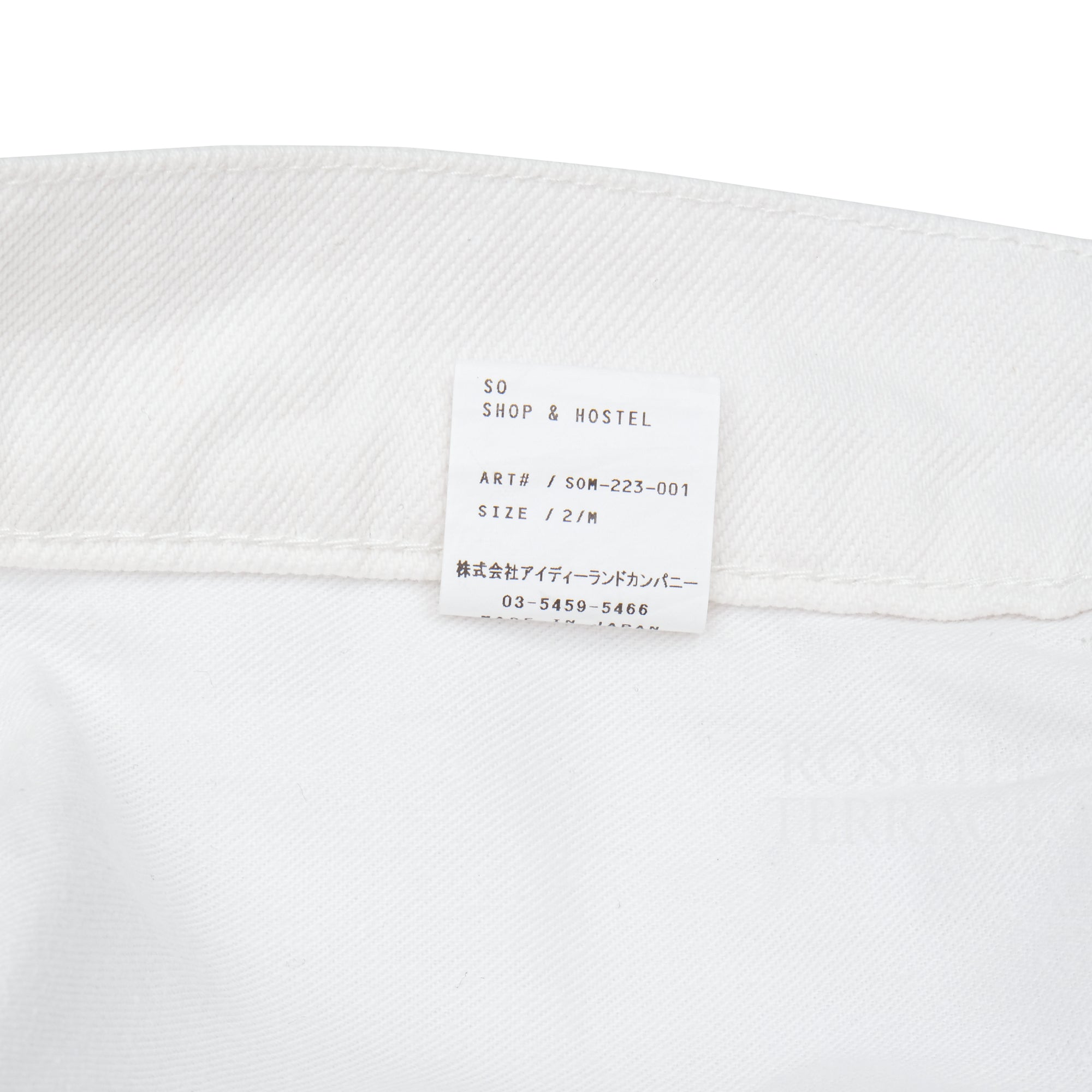 【SO SHOP & HOSTEL / 5 POCKET TWILL PANTS (WHITE) / SIZE L】