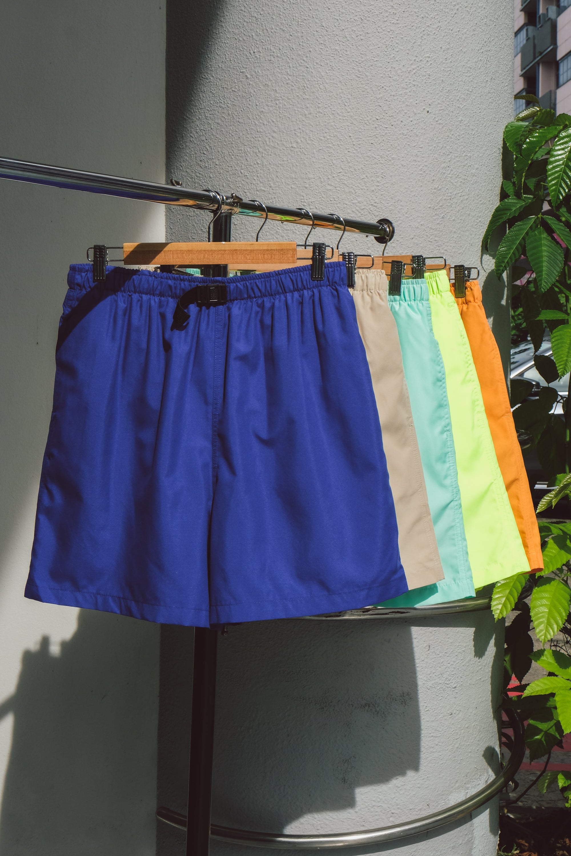 Cobra Caps microfiber shorts in blue, beige, mint, neon yellow, and orange – lightweight quick-dry nylon shorts