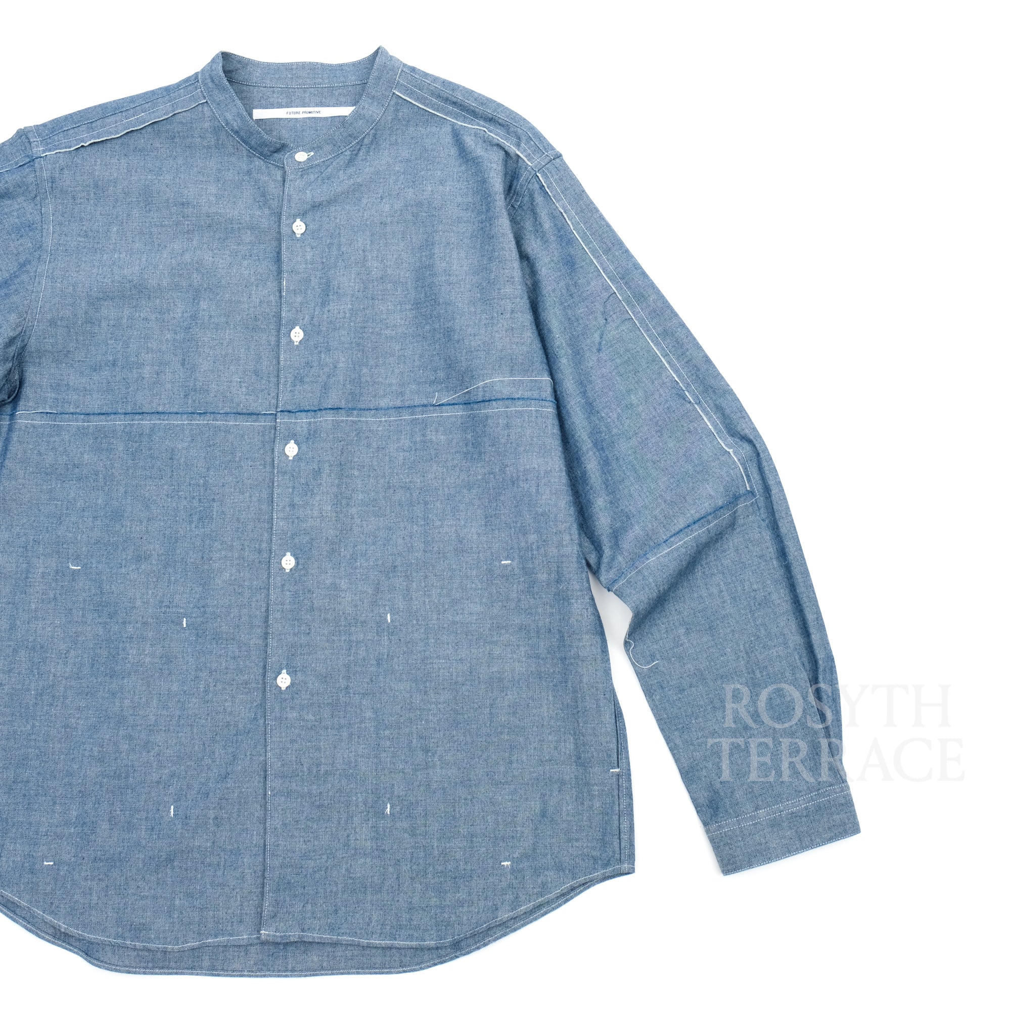【FUTURE PRIMITIVE / BAND COLLAR CHAMBRAY RAW EDGE SHIRT / SIZE L】