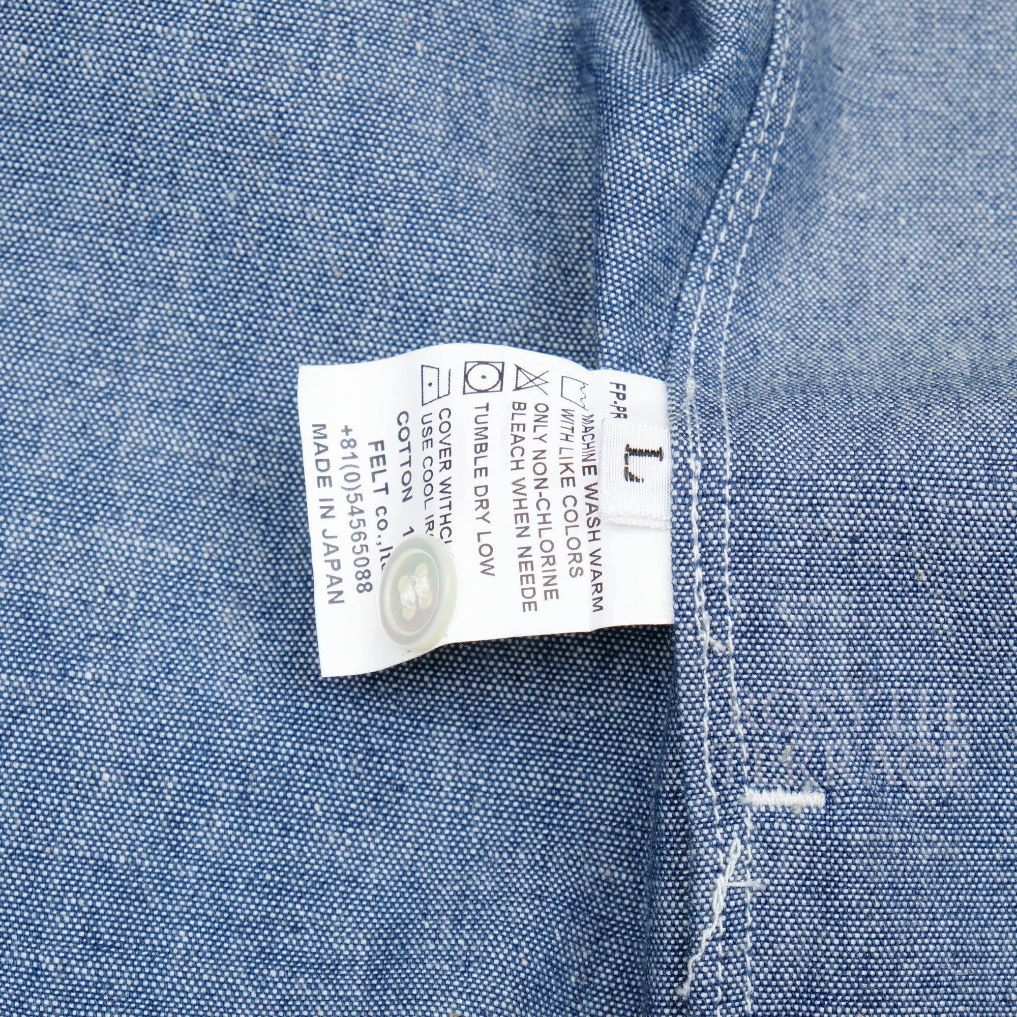 【FUTURE PRIMITIVE / BAND COLLAR CHAMBRAY RAW EDGE SHIRT / SIZE L】