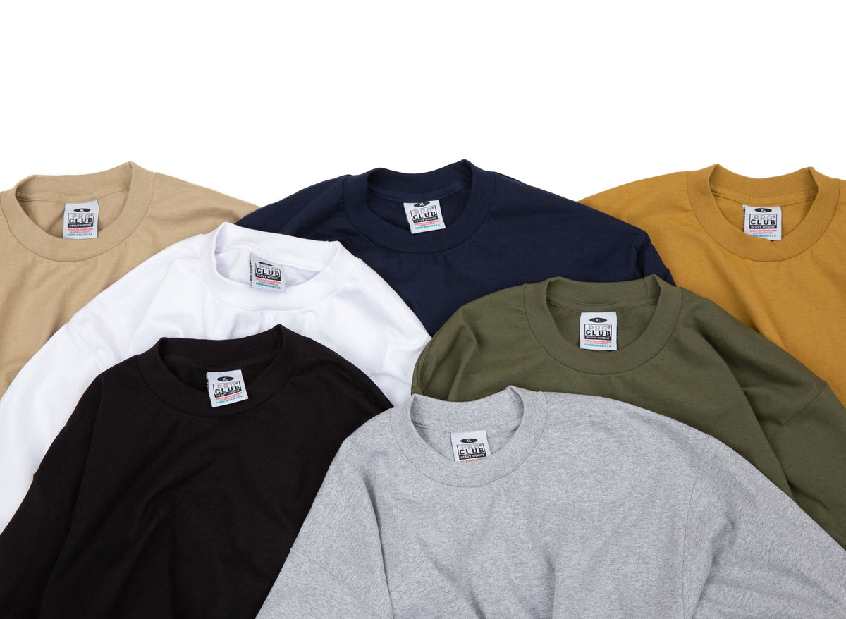 PROCLUB Singapore 6.5oz Heavyweight T-Shirts in assorted colours, featuring ribbed crew neck collars and woven neck labels